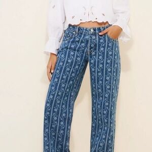 Free People Tennessee Low Rise Printed Floral Jeans Size 31